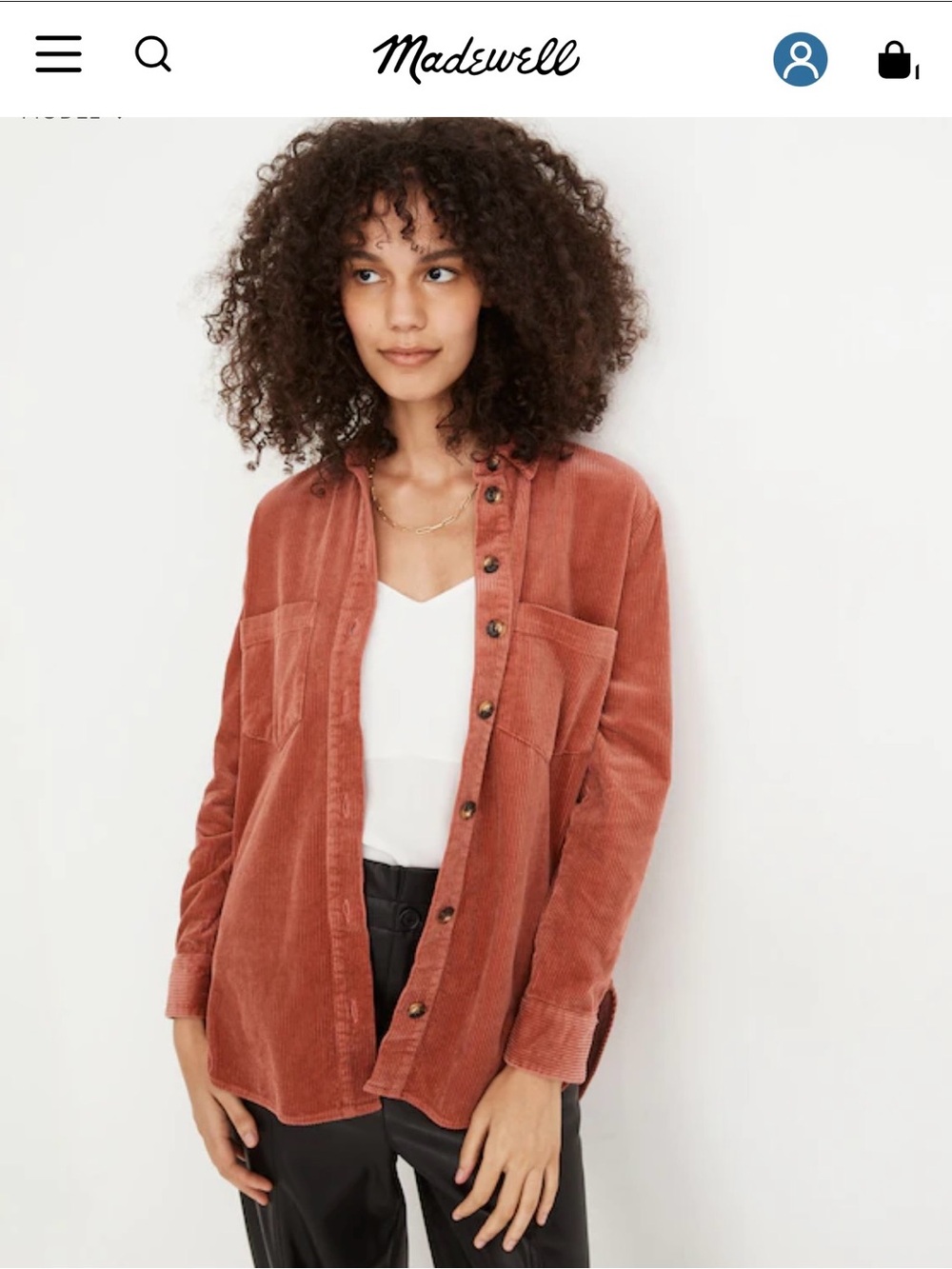 Madewell Sunday Shirt Jacket Corduroy Rose Dust Large L